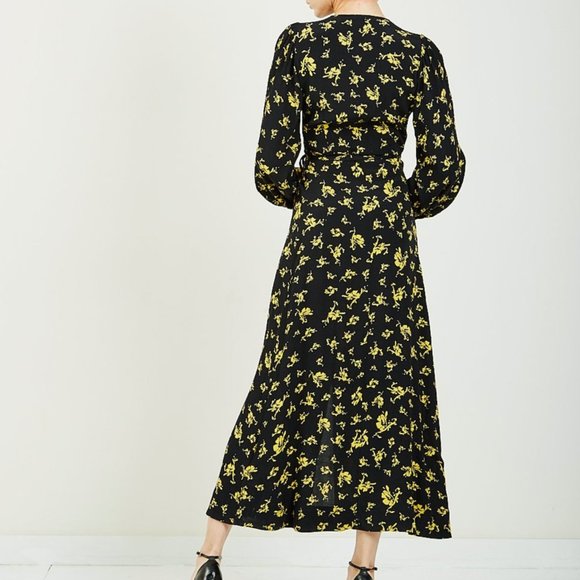 GANNI MAXI Printed Crepe Waist Tie Wrap Dress - Picture 3 of 7